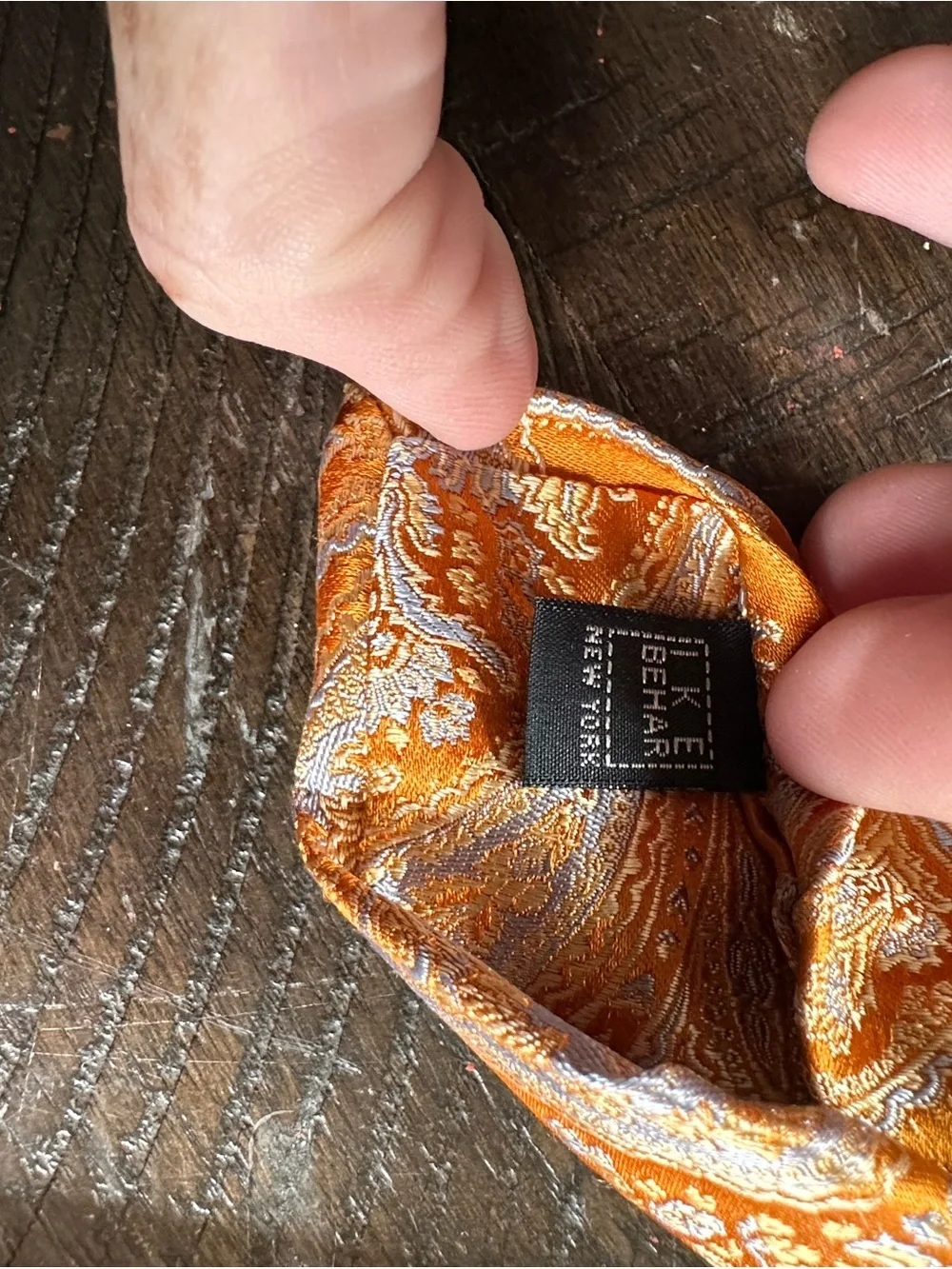 Ike Behar Men's Orange Paisley Silk Tie | Handmade USA Vintage